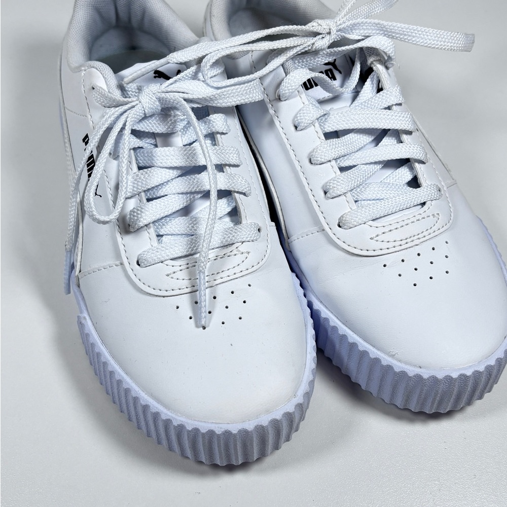 Puma 6.5 Carina 2.0 white soft foam leather top sneakers